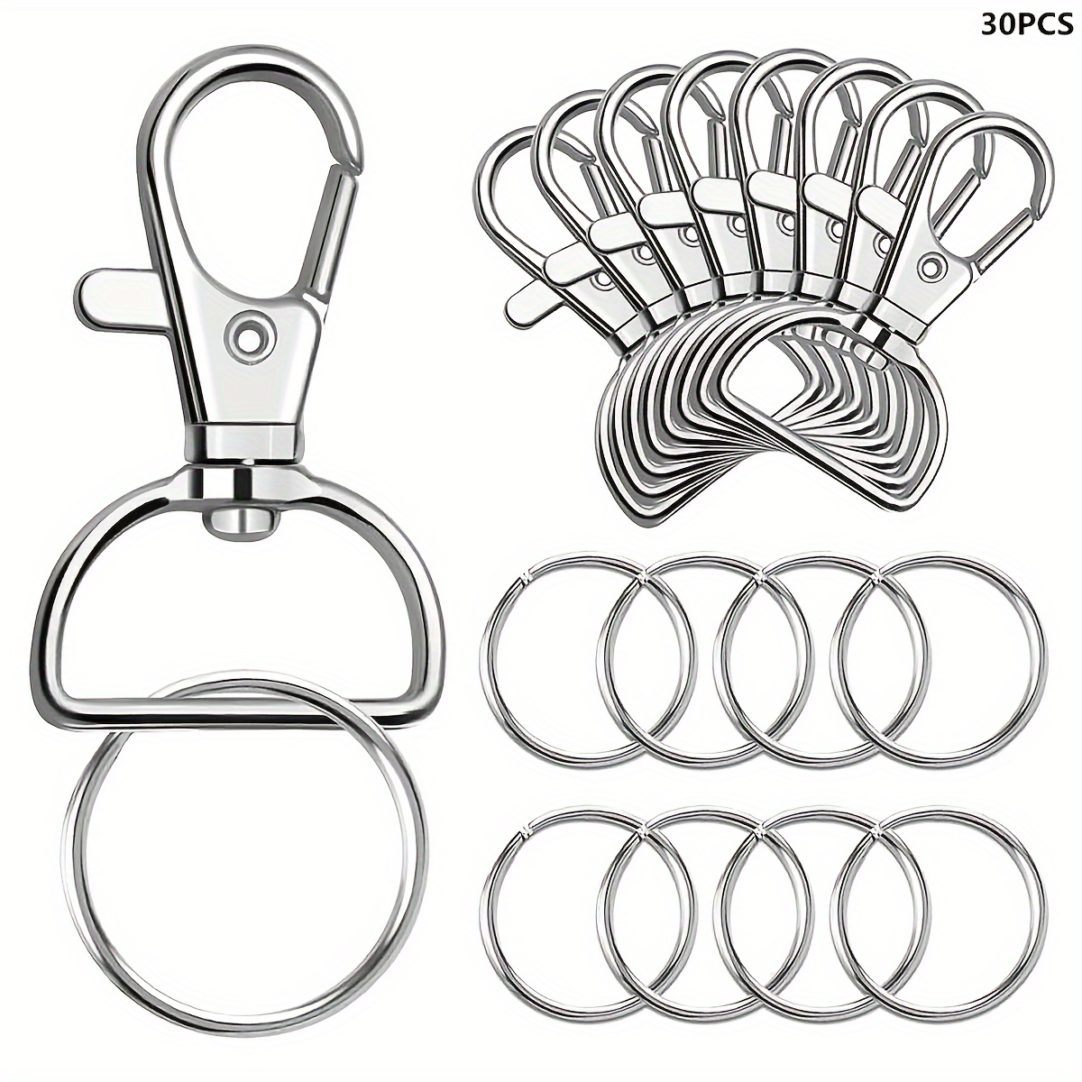

30-piece Zinc Alloy Swivel Clasps With Lanyard Snap Hooks, Keychain Clips & D Rings - Ideal For Diy Crafts, Purse Hardware & Sewing Projects