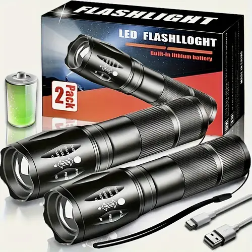 2pcs led flashlights 150 rechargeable handheld torches aluminum alloy oil rubbed battery powered for outdoor camping fishing hunting hiking emergency no