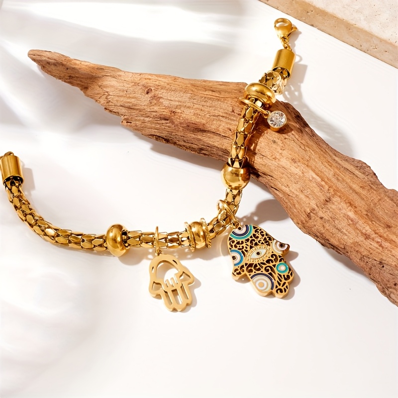Women's Fashionable Retro Patterned Palm Pendant Chain Bracelet