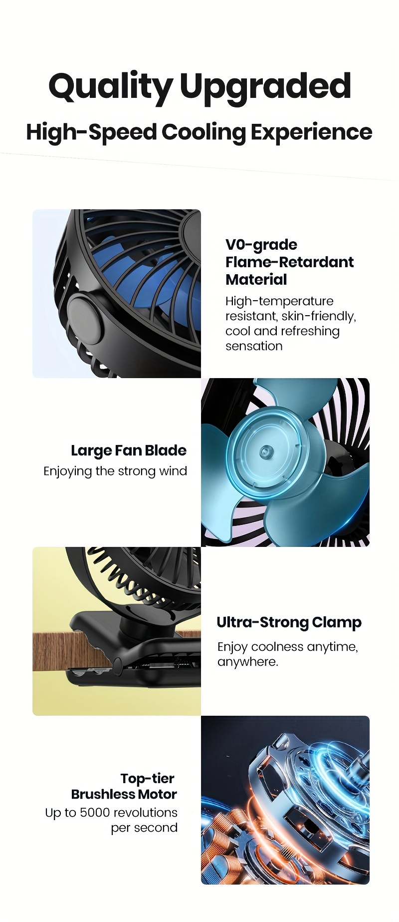 1pc   k62b portable usb clip on desk fan brushless motor   powerful airflow strong clamp for   stylish design portable cooling high quality construction mini personal fan for bedroom and office details 5