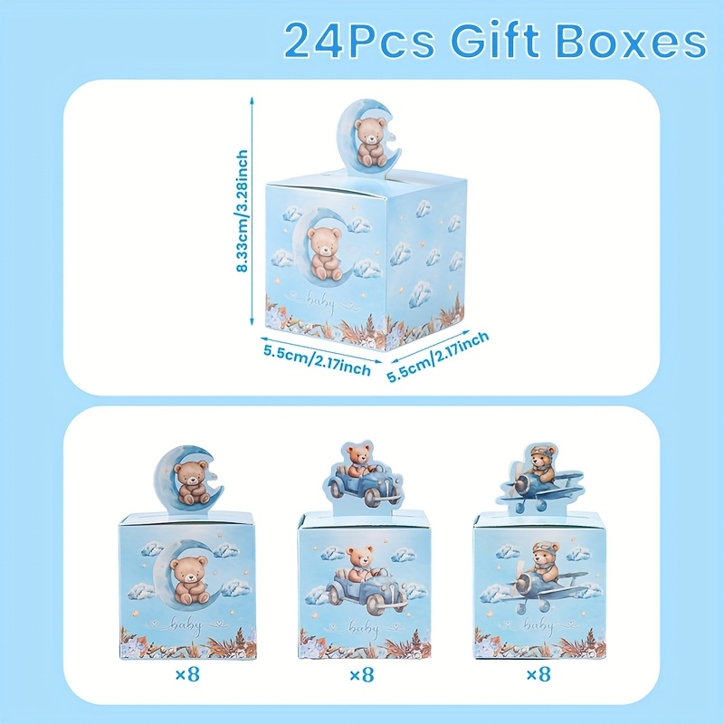 24pcs, Boho Boxes With Lids, Bohemian Blue "baby Boy" Boho Brown Bear Candy Boxes Treat Gift Boxes, Perfect For Baby Shower Parties Favors Gifts