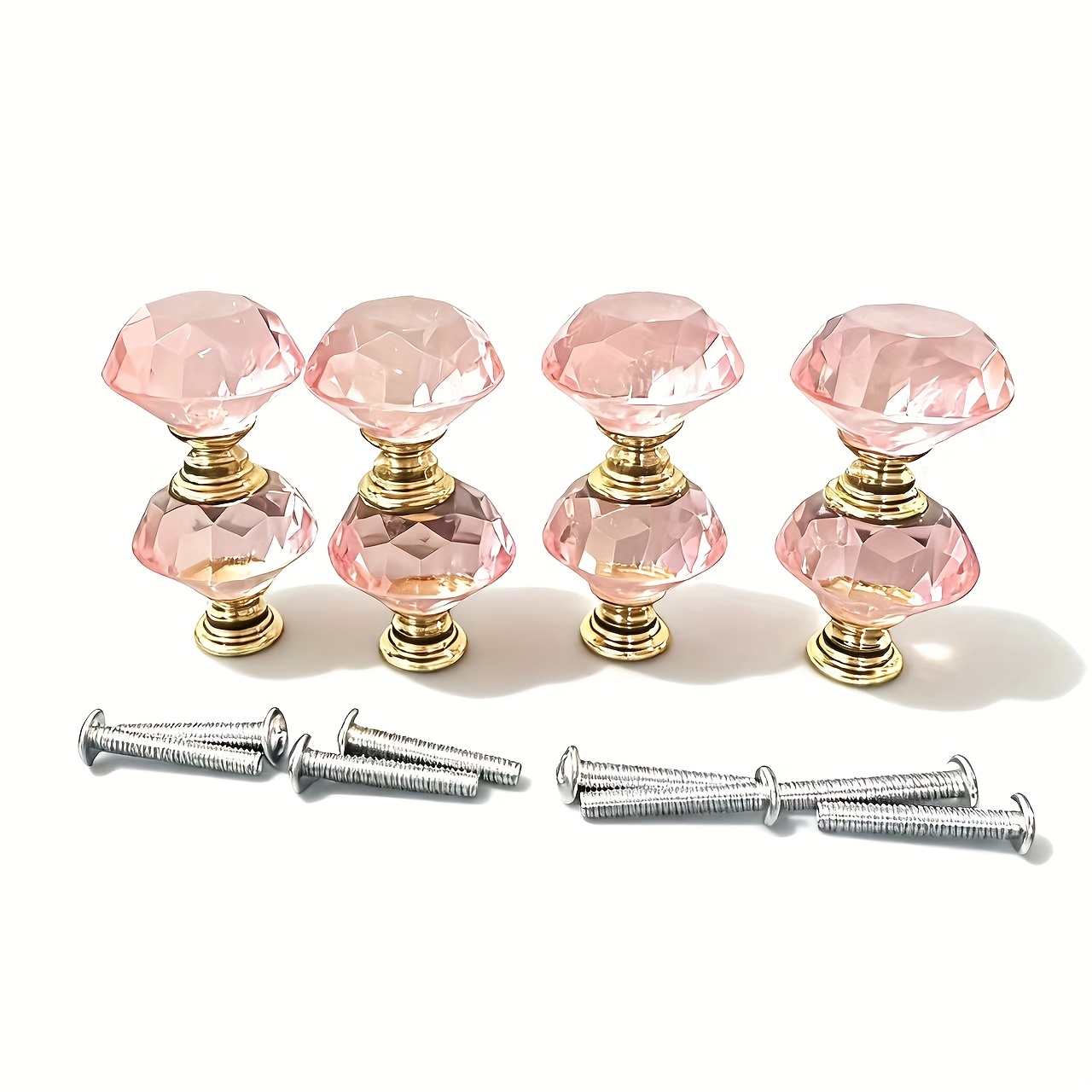 E-shop 6/8-teiliges Set Schrankknöpfe in Rosenquarzfarbe, Kristallknöpfe für Schminktisch in gebürsteter Messingfarbe,