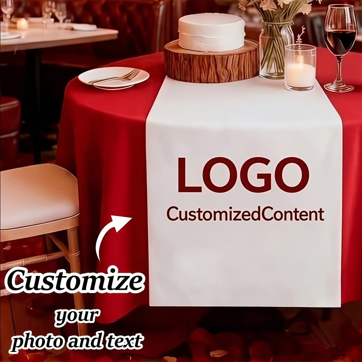 TEMU Customizable Personalized Tablecloth - Logo/text/photo Additions Available, Ideal For Weddings, Parties, Exhibitions - For Indoor/outdoor Event