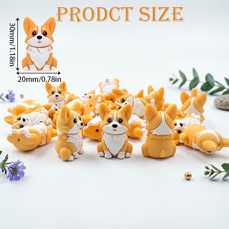 TEMU 5pcs 3d Corgi Dog Shaped Silicone Beads With Holes - Suitable For Diy Handmade Jewelry Making, Daily Decoration, Holiday Gifts, And Women's