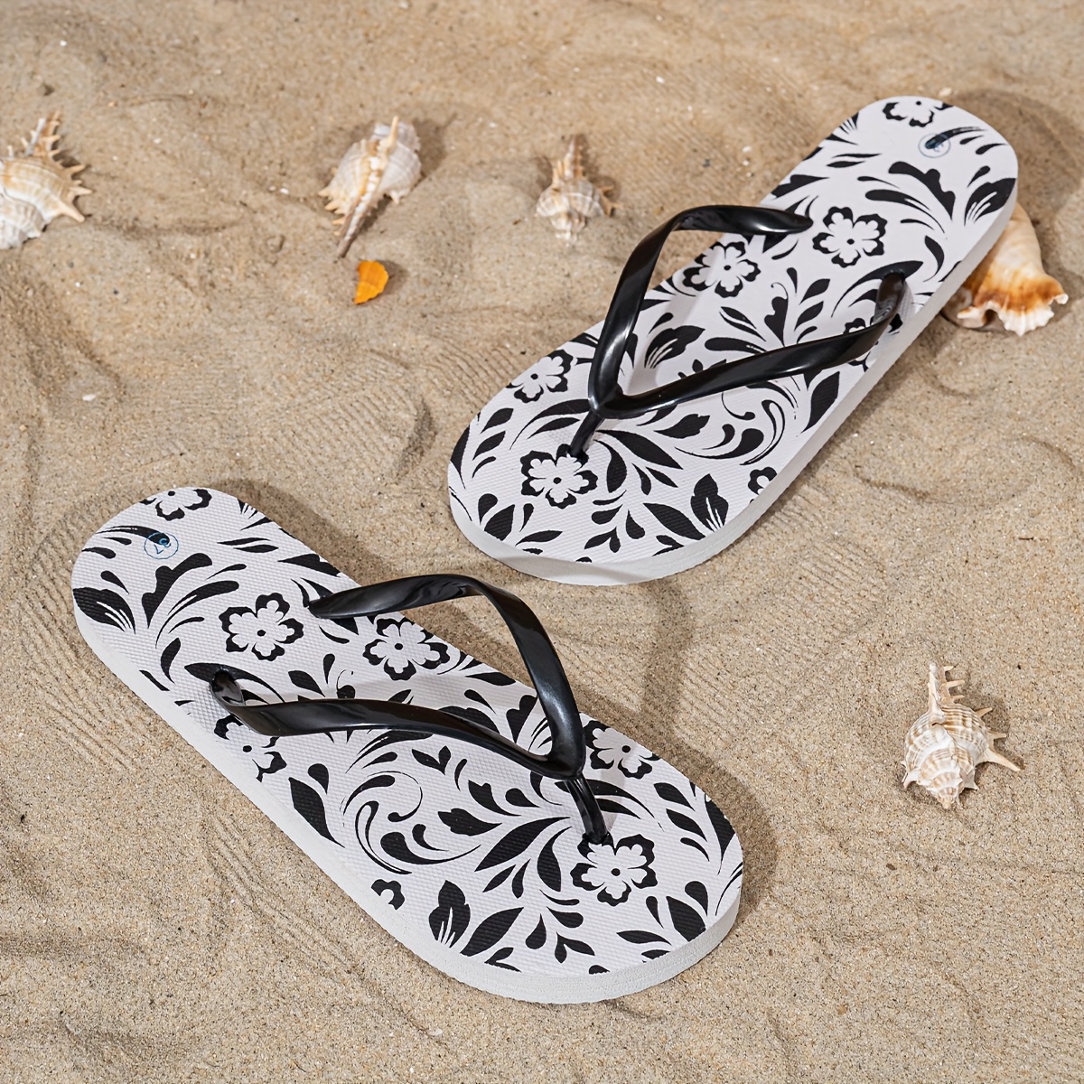 womens lightweight slip on flip flops quick dry beach sandals with     indoor outdoor shoes for pool bathroom vacation open toe cushioned   slippers multi color options   wash care poolside footwear decorative patterns breathable footwear Product details 0