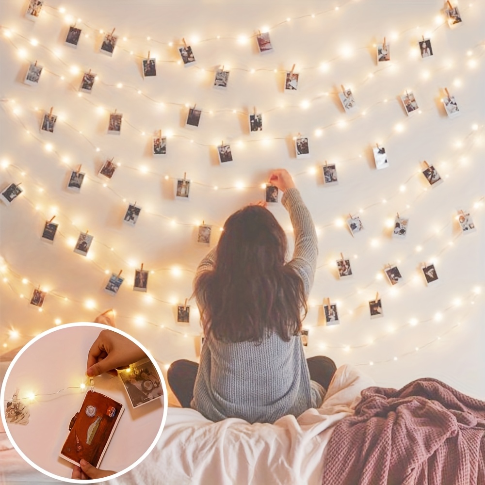1er Pack, LED Foto-Clips Indoor Lichterkette, Batteriebetriebene Foto-Wand Deko für Schlafzimmer, Gedenk-Girlande mit Lichtern für Feiertagsdekorationen, Party, Zuhause, Zimmer, Festlich,