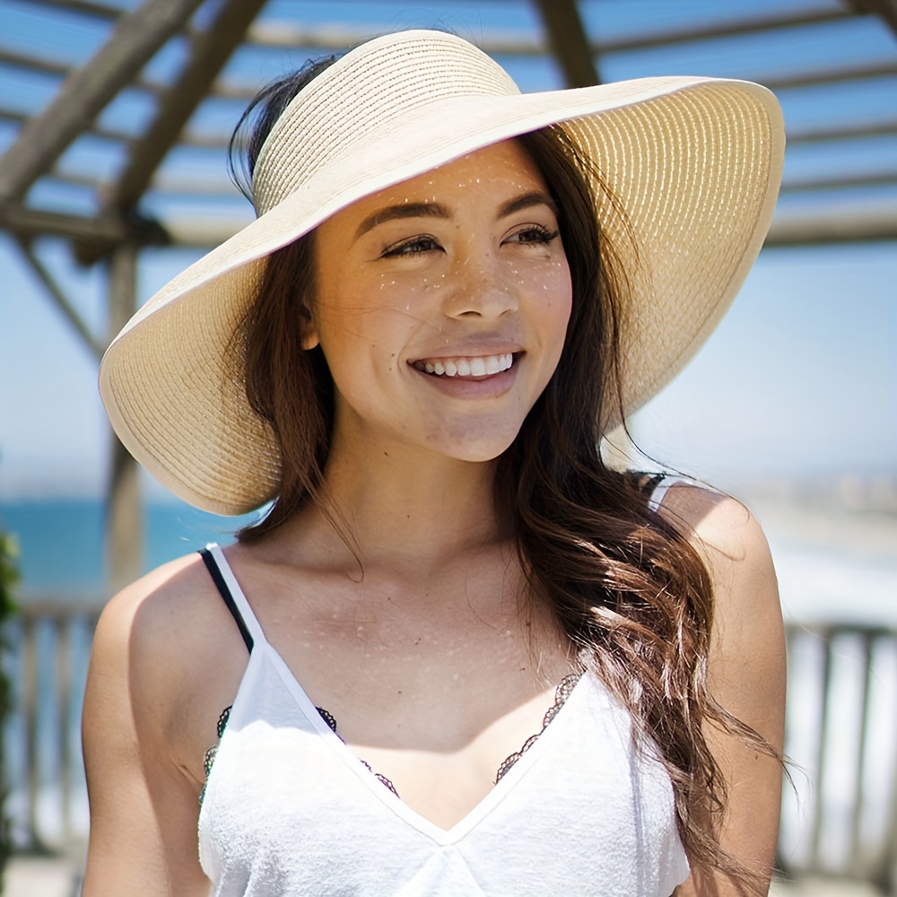 

Straw Visors Sun Hat Stylish Wide Brim Foldable Beach Hats Uv Protection Outdoor Vacation Travel Suitable For Women
