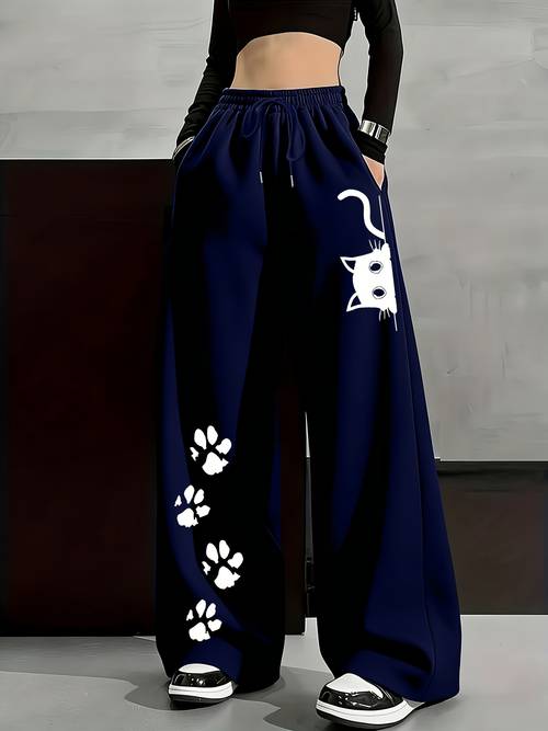 womens fleece trousers autumn and casual monochrome tunic trousers with geometric pattern casual loose sweatpants with drawstring detail