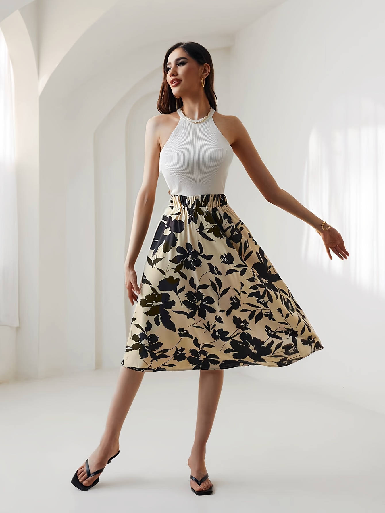 tropical print cut out dress Piper Palm Cutout Maxi Brown Multi / L making it ideal for LowStock:43350887858227 Color:YellowFloral Cute Strapless Sage Green