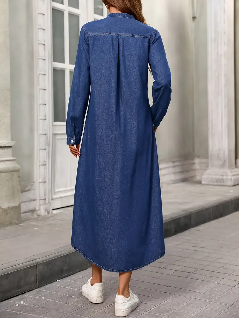 v neck loose high waisted long denim dress women's clothing - Temu Germany v neck loose high waisted long denim dress women's clothing - Temu Germany