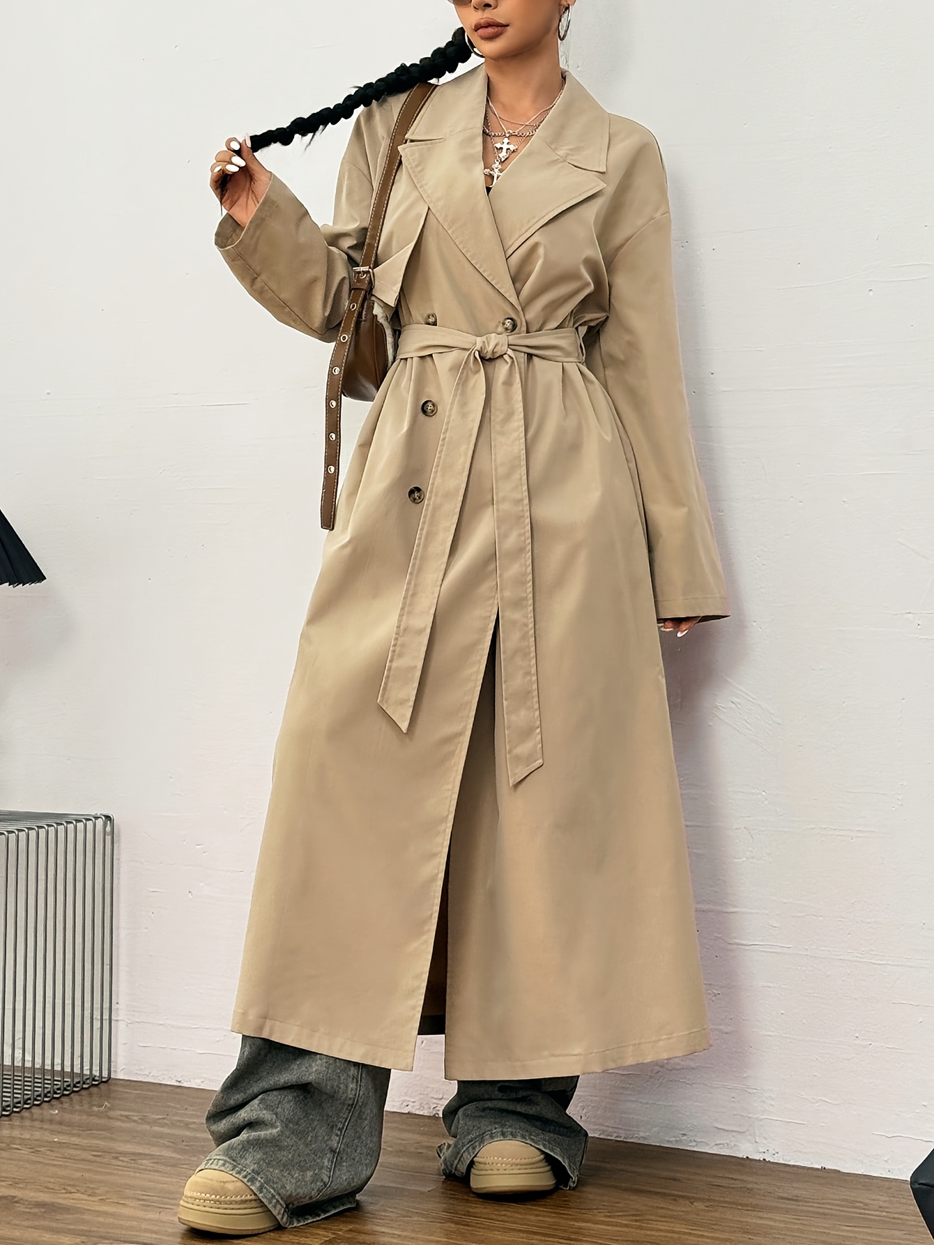 ensk casual streetwear dlouh khaki trench kabt - voln stih s nastavitelnm pskem, prateln v prace elegantn speciln ada pro denn noen & pechodov poas, univerzln vrchn obleen ve stedovchodn , detaily pednch knoflk, venkovn layering, kvalitn it, stylov vrchn odvy, mdn eny 1