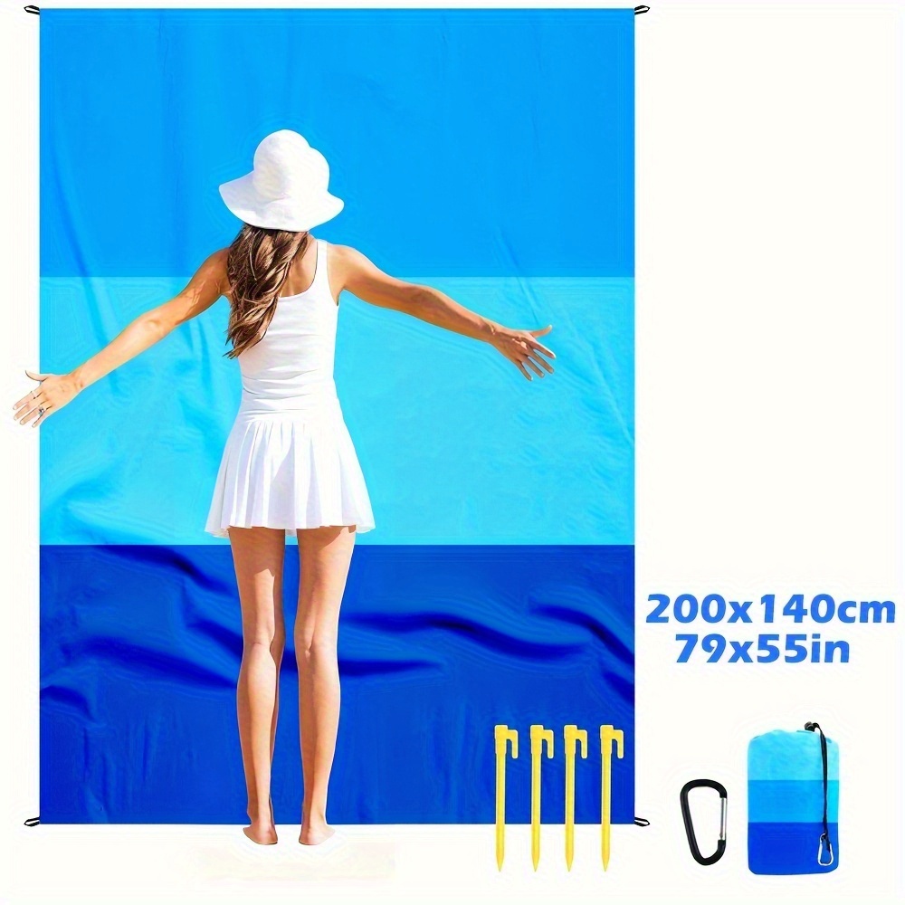 Beach Blanket , Foldable Beach Mat With 4 Corner Stakes, For Outdoor Camping Travel Vacation Hiking Polyeaster Material Oversized Lightweight Picnic Beach Blanket