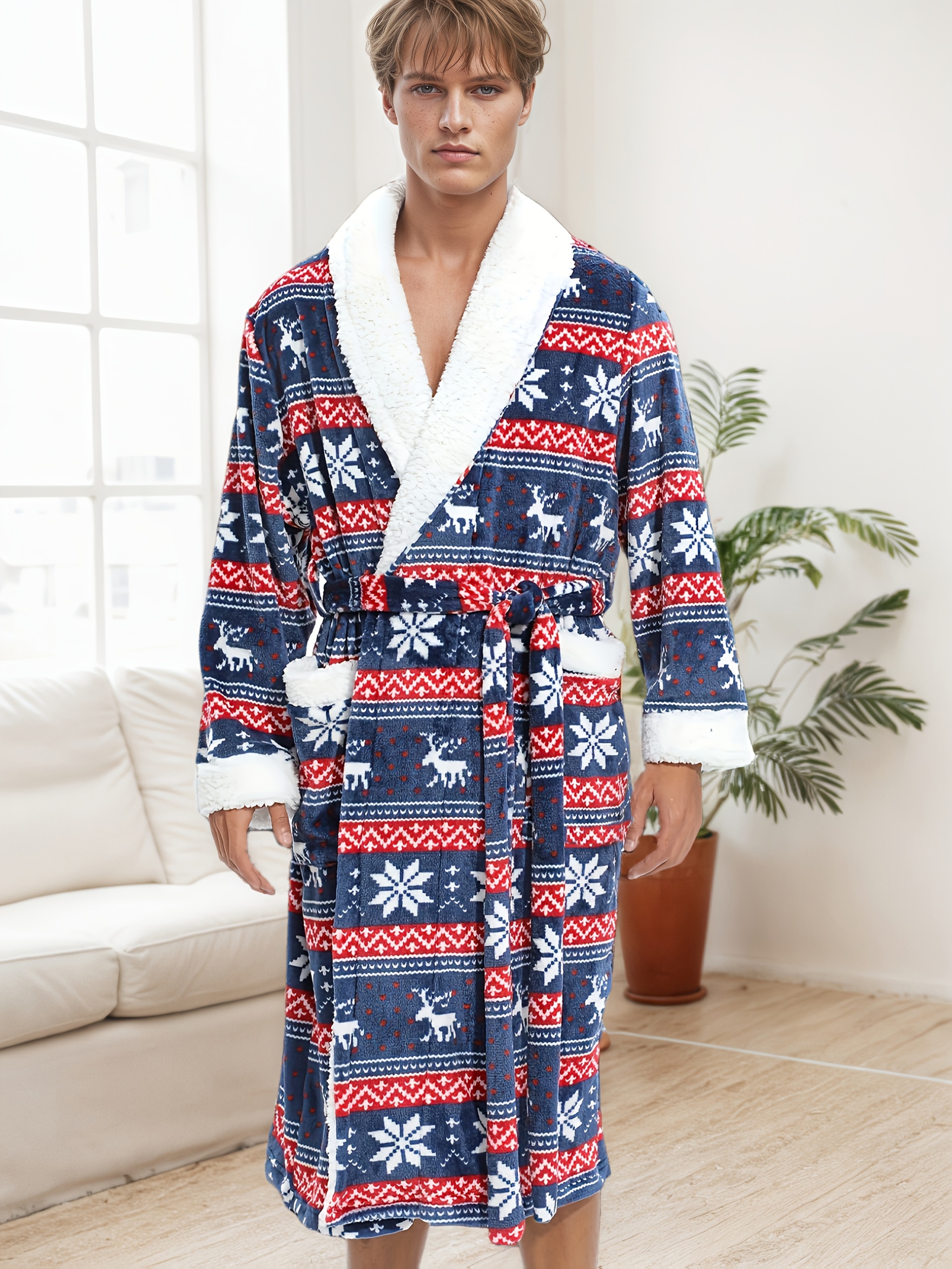 *'S Autumn And Winter Plush Christmas Reindeer Print Warm Bathrobe And  Morning Gown