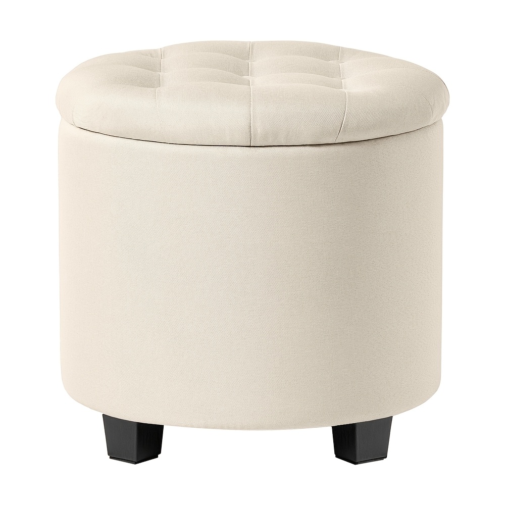 TEMU Circular Ottoman Featuring Storage, Measuring 17.7 X 17.7 X 17.5 Inches, Serves As A Footrest With Legs, Made From -like Fabric, Supports Up To