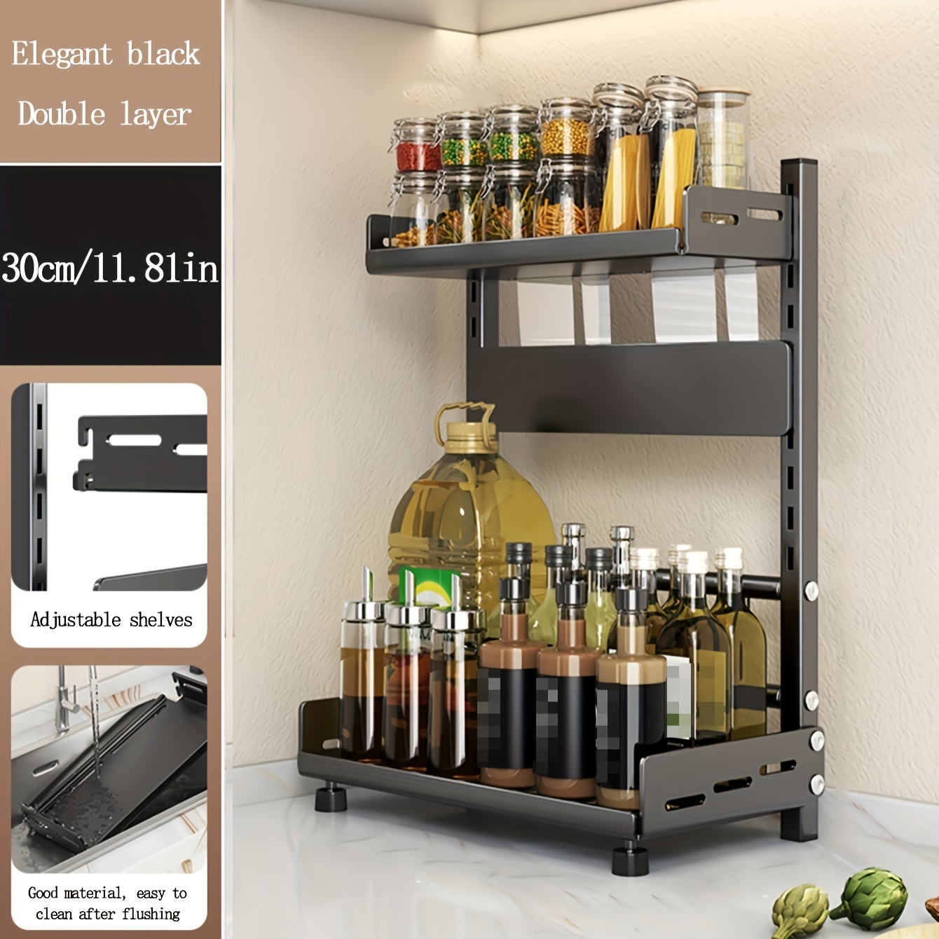 1pc steel multi tier spice rack for kitchen countertop versatile layered shelving for organized spice storage suitable for home kitchen and restaurant details 8