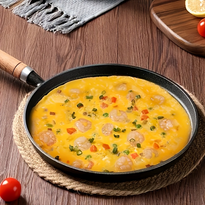 1pc   thick cast iron non stick frying pan with wooden handle   omelets pancakes   steak frying pan essential kitchen cookware for effortless cooking 5