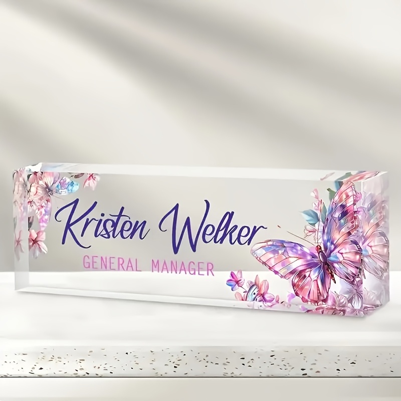 

1pc Customizable Acrylic Desk Nameplate With Butterfly & , 0.79-inch, , Personalized For Boss, Teacher, Employee, Nurse, - Ideal Gift