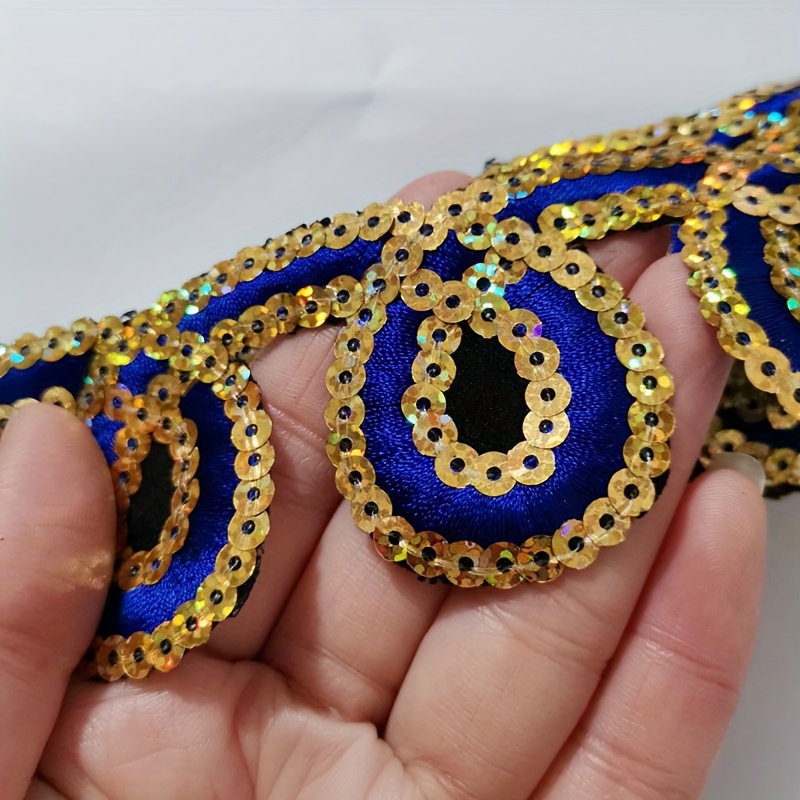 Sparkling Sequin Trim with Golden and Red Beads, Ethnic Style
