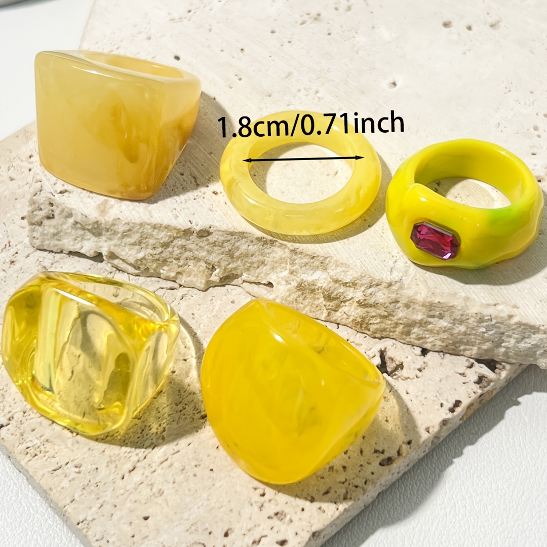 TEMU 5pcs Spring Summer Yellow Series Women's Elegant Fashion Resin Rings