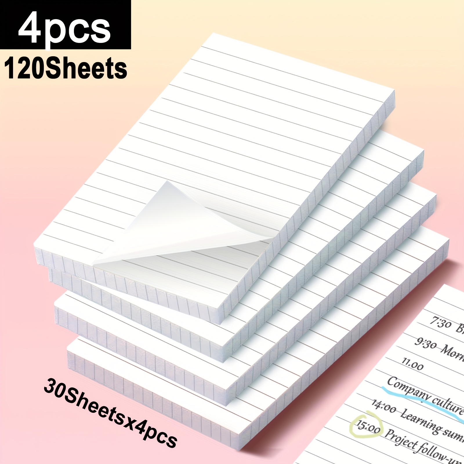 4pcs/12pcs, 120 Sheets/360 Sheets, Grid Sticky Notes, Self-adhesive Notepad, Strong Adhesive Stickers, Stationery Notebook, Per Pack, Easy To , Home, School Notebook, Back-to-