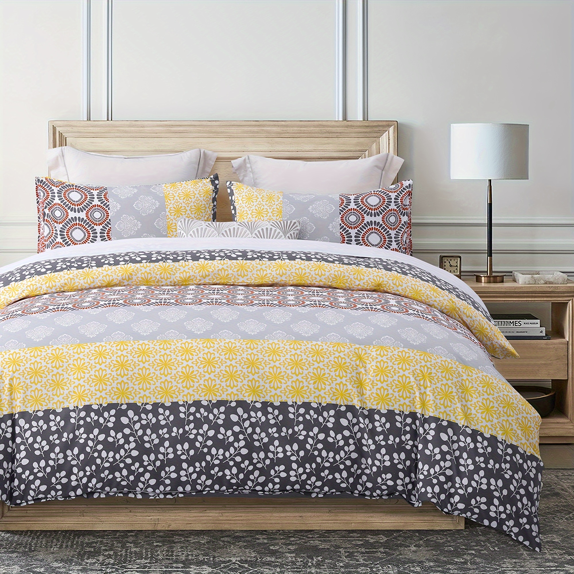

Comforter Set, Soft Microfiber All Season Comforter, Colorful Boho Design With Yellow Bohemian Striped Pattern, Down Alternative Machine Washable