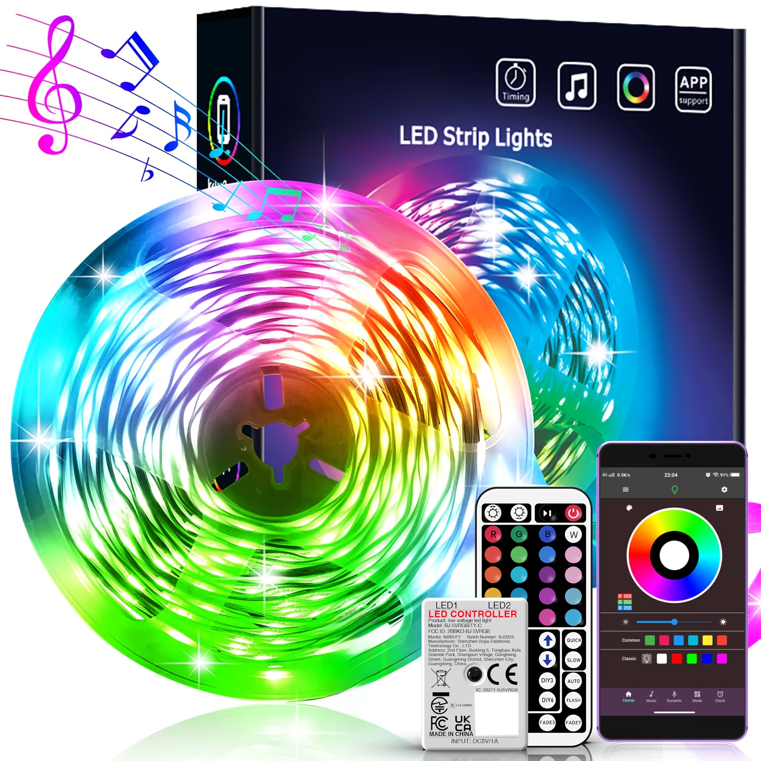 16 4ft 100ft rgb led strip lights with   control music sync   ty c controller usb powered dimmable flexible multicolor lights for bedroom ceiling christmas halloween holiday decor bedroom lighting vibrant light display versatile lighting tool