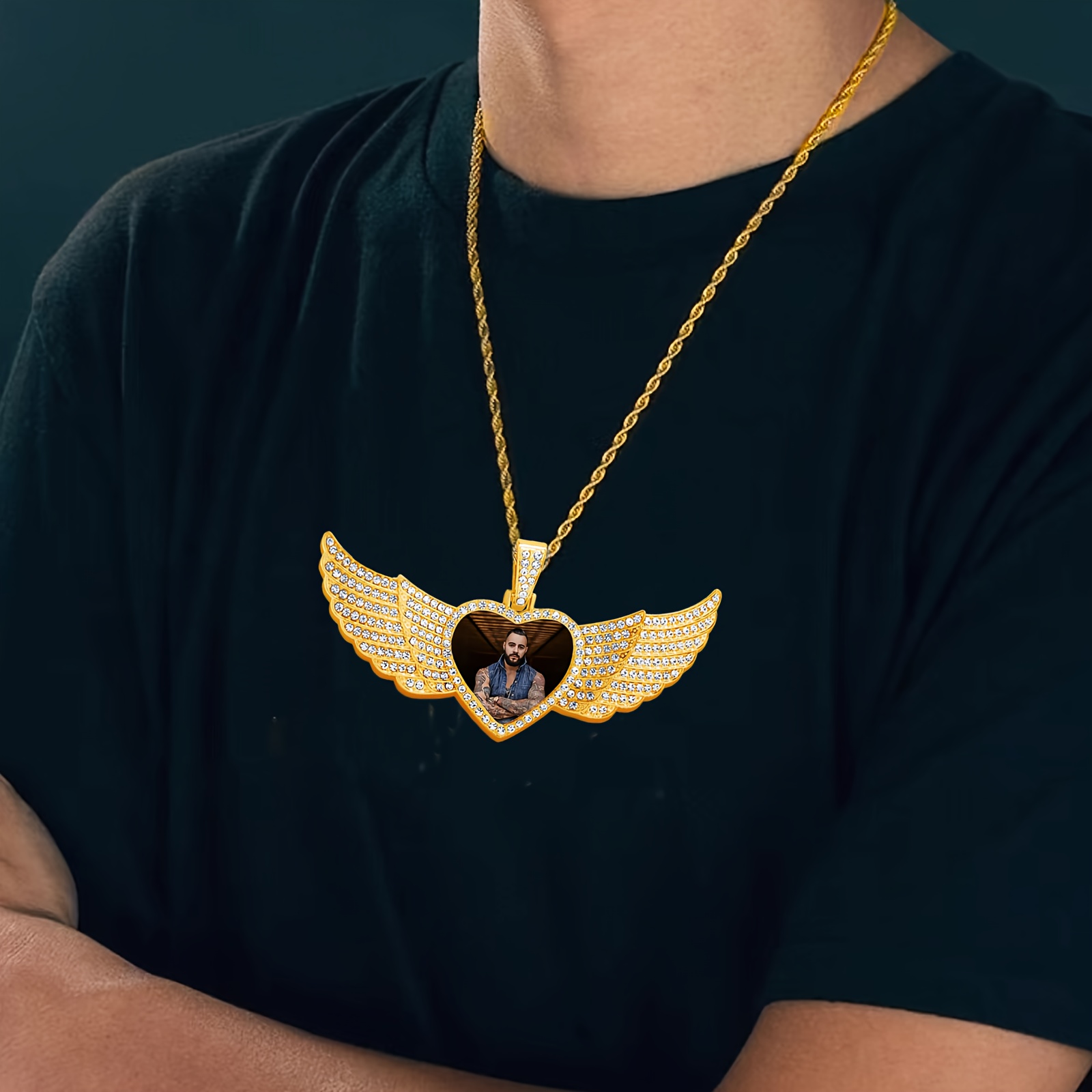 Personalized Heart-shaped Wing Necklaces, Custom Hip-hop Necklaces, And Photo Logo Necklaces, Perfect For , Party Favors, Birthday Presents, And Christmas Gifts
