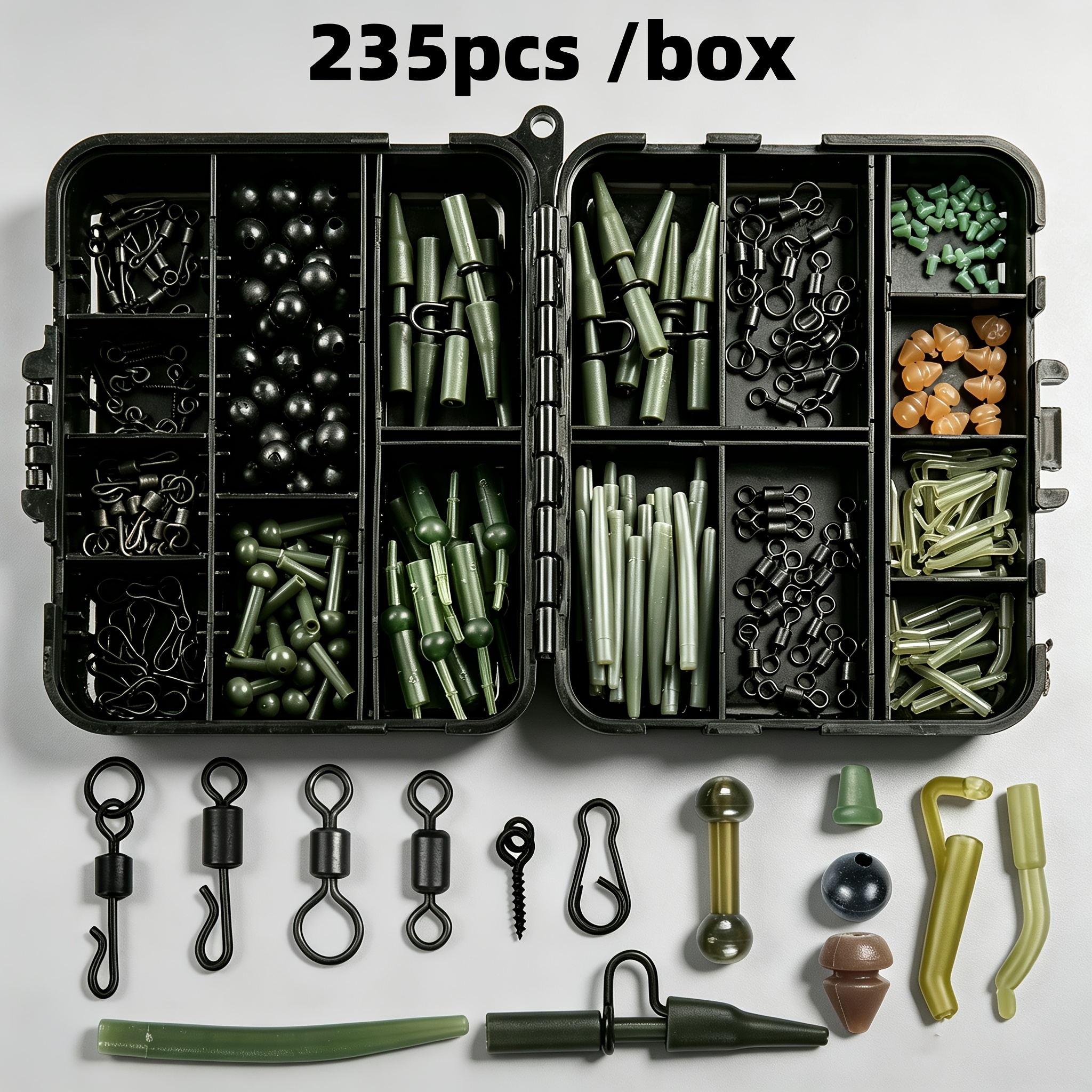 TEMU Vissen DIY Complete Accessoirekit, 235-delige Set met Draagbare Opbergdoos met Vakken, DIY Verbruiksartikelen voor Meer-, Stuwmeer-, Wilde - en