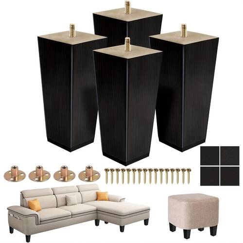 4 6 inch wooden furniture legs set of 4 solid hardwood replacement feet for sofa chair ottoman cabinet dresser tv stand wardrobe century black furniture legs with screws