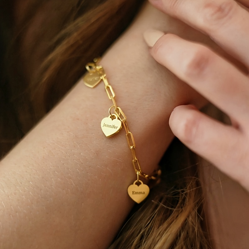 E-shop Individuelles personalisiertes Edelstahl-Herz-Anhänger-Armband, graviertes Namens-Liebesanhänger, graviertes individuelles Armband,