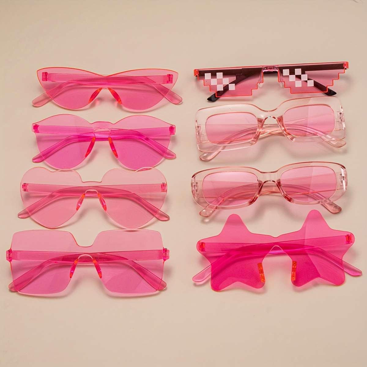 

8pcs Pink & Red Tinted Novelty Fashion Glasses - Fun Pc Fashion Eyewear With Heart, Star, & For Parties, Birthdays, & Photo , Glasses Accessories