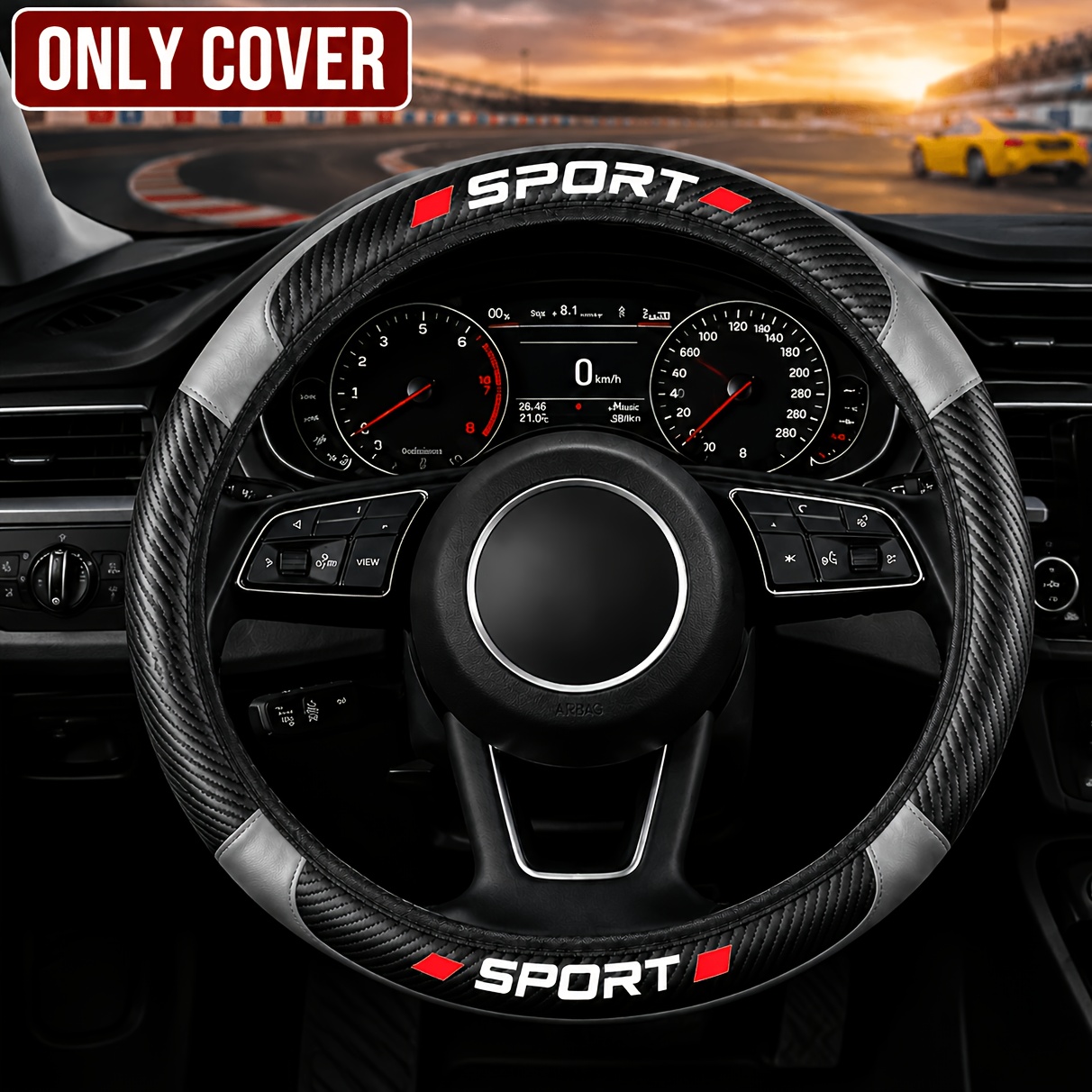 TEMU 1 stuks SPORT Kunstleren Auto Stuurhoes, Carbon Fiber Kunstleren, Anti-Slip en Ademende Grip, Sport Stijl, Universele Pasvorm -15 Inch,
