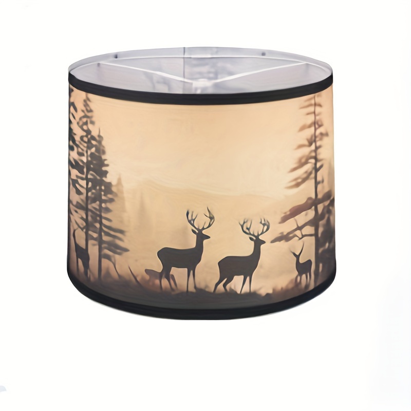 

Traditional Fabric Drum Lampshade - Rustic Forest And Deer Silhouette Design, No Electricity Required, , Fits Standard Pendant And Table Lamps