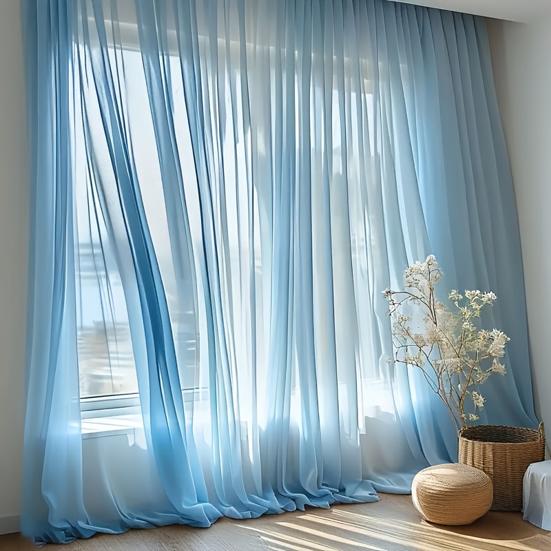 TEMU 2 Elegant Light Blue Sheer Curtains - Wrinkle-resistant And Breathable Window Decorations, Suitable For Weddings, Parties, Photo Backgrounds,