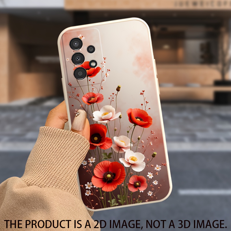TEMU Phone Case - Red Poppy White Small Flower Print Phone Case For For Galaxy S25 Edge S24 S23 S21 Fe S22 A56 A55 A54 A53 A52s A52 A36 A35 A34 A33