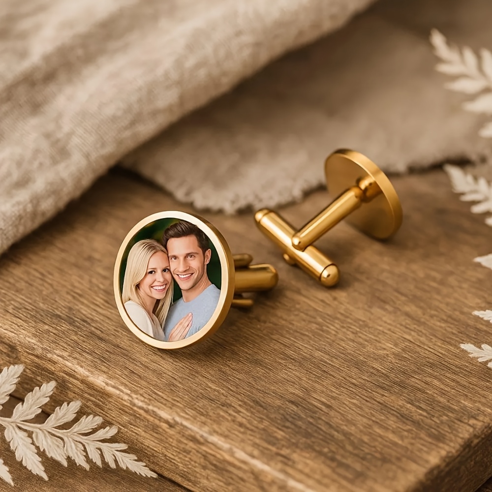 E-shop Personalisierte goldene Rundmanschettenknöpfe mit Bild, personalisierte Firmen-LOGO Manschettenknöpfe, Design Bild Manschettenknöpfe, Team-LOGO