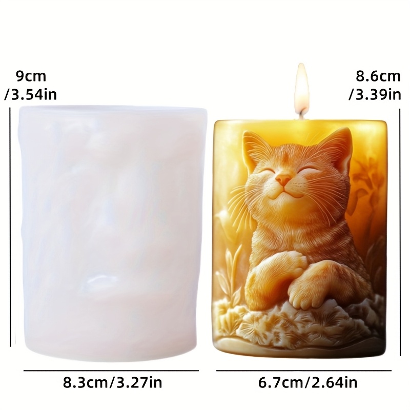 Image of Cat Cylinder Candle Silicone Mold Cat Flower Relief Candle Mold Smile Cat Resin Plaster Mold Cement Concrete Mold Holiday Gift