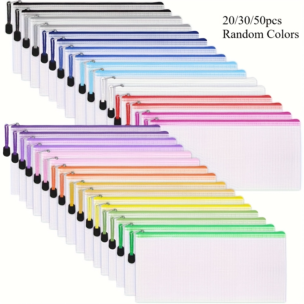 20 30 50 pack clear mesh zipper pouches with secure zipper closure large viewing window multi purpose organizer bags for   crafts electronics party favors 23 5x11 5 cm random colors