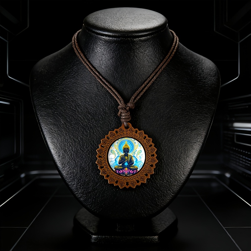 Statue Lotus Auspicious Cloud Wooden Necklace, Vintage Gift