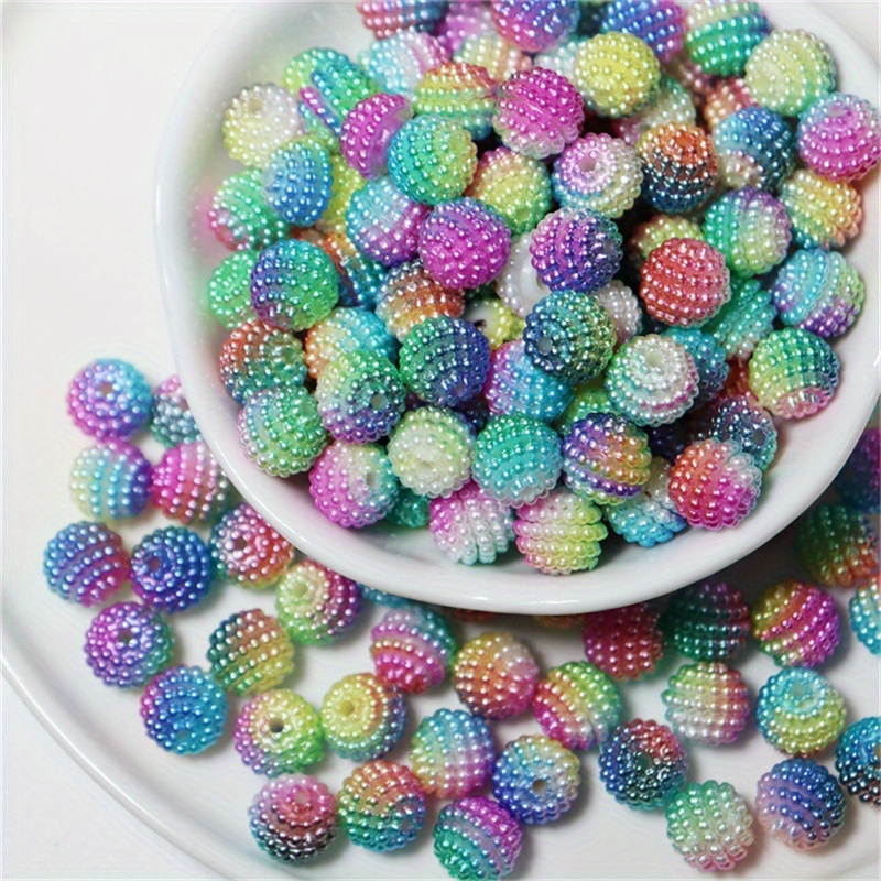 Image of 60pcs 10mm Color Gradient Rainbow Acrylic Yangmei Ball Beads Jewelry Additions Valentine's Day Beads Handmade Necklaces Earrings Phone Chains For Beginners Decorative Beads