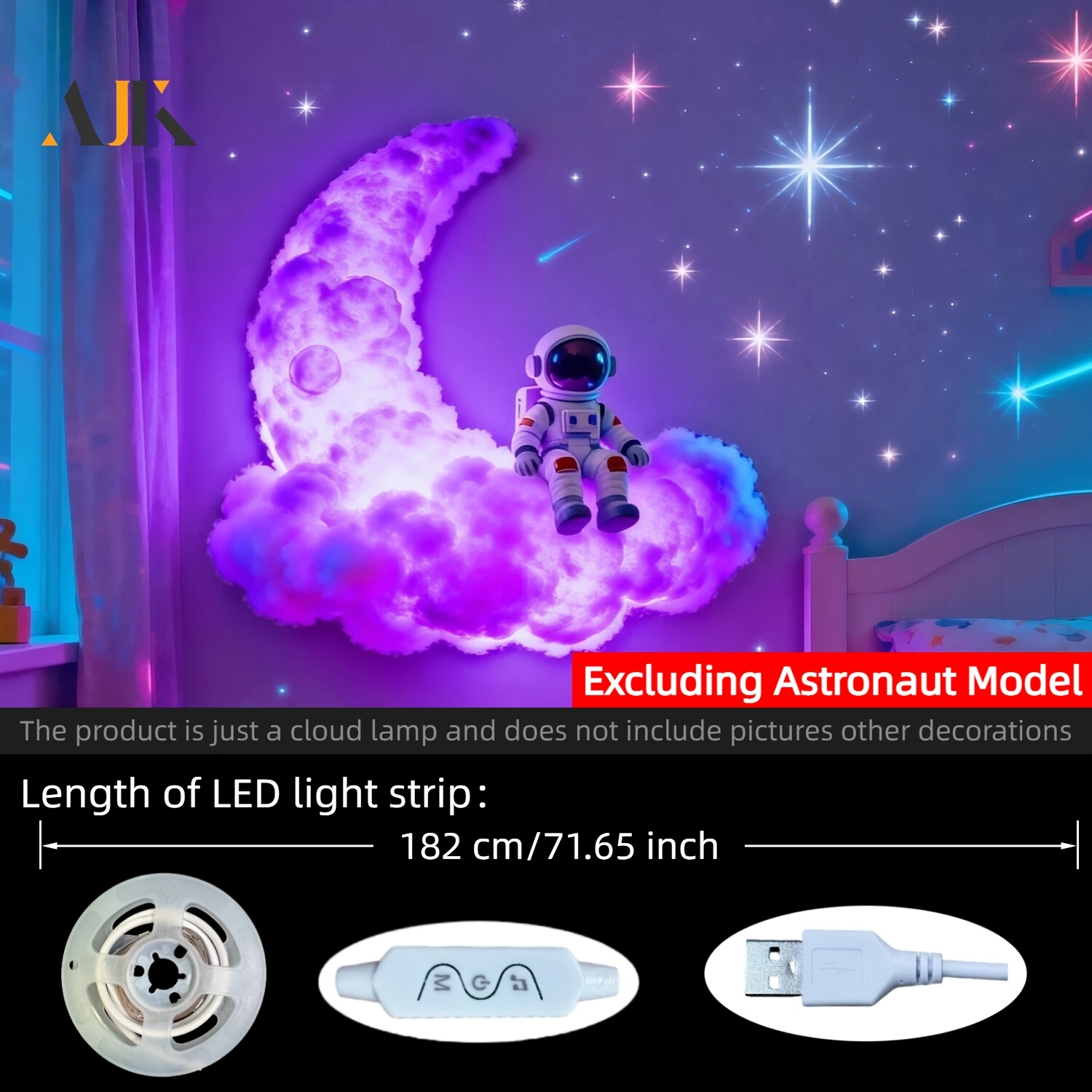 Astronaut Moon Decorative Light, RGB Thunder Cloud Light