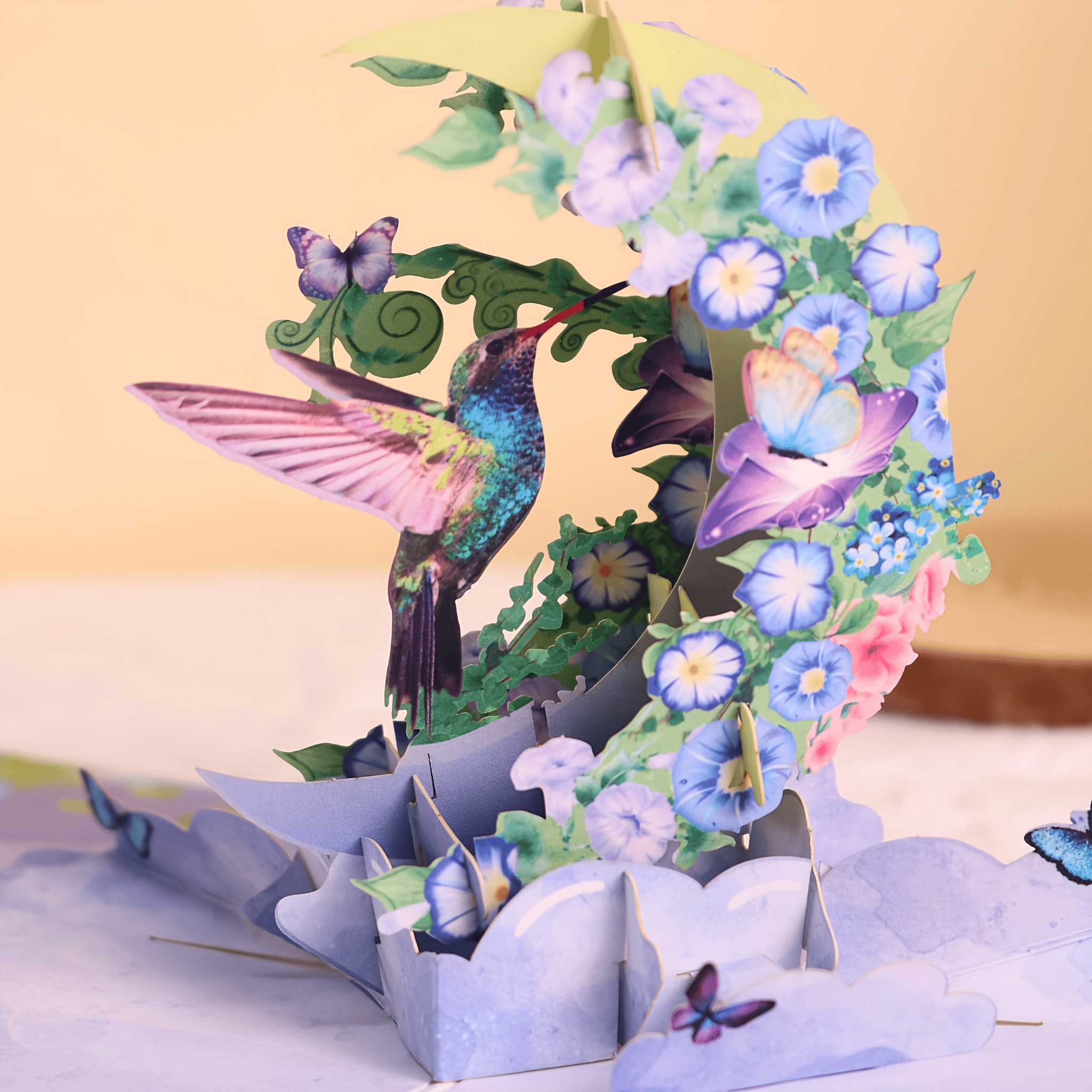 Image of 1pc Vibrant 3d Pop-up Card With Hummingbird & Purple Flowers - Includes Envelope & Note Card, Day, Birthdays, Valentine's, Anniversaries, Thank You, , , Thanksgiving, Christmas, Greeting Cards