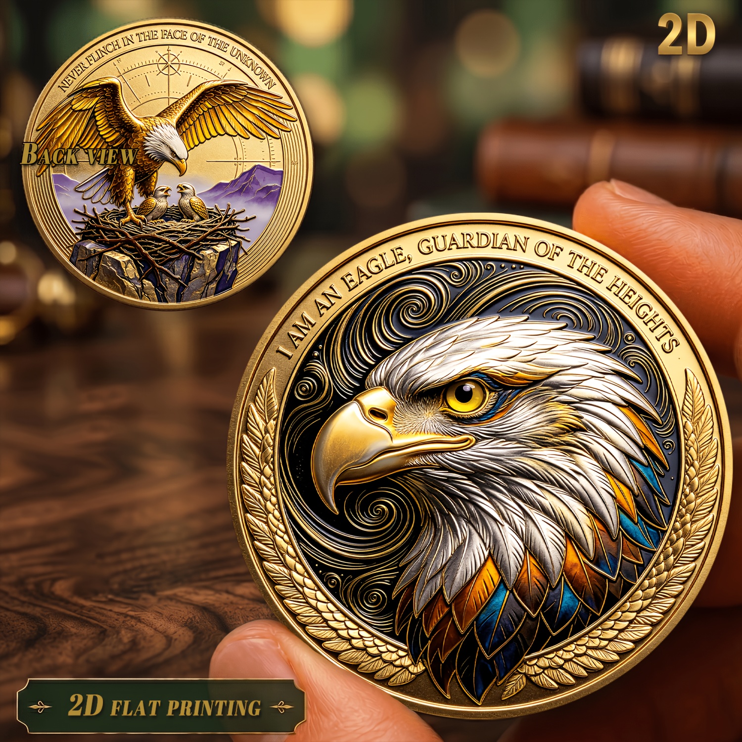 TEMU 1 pièce, 2D, Pièce Aigle, Pièce commémorative Garde du , Convient aux et aux amoureux de la nature, Amulette portable avec étui de protection