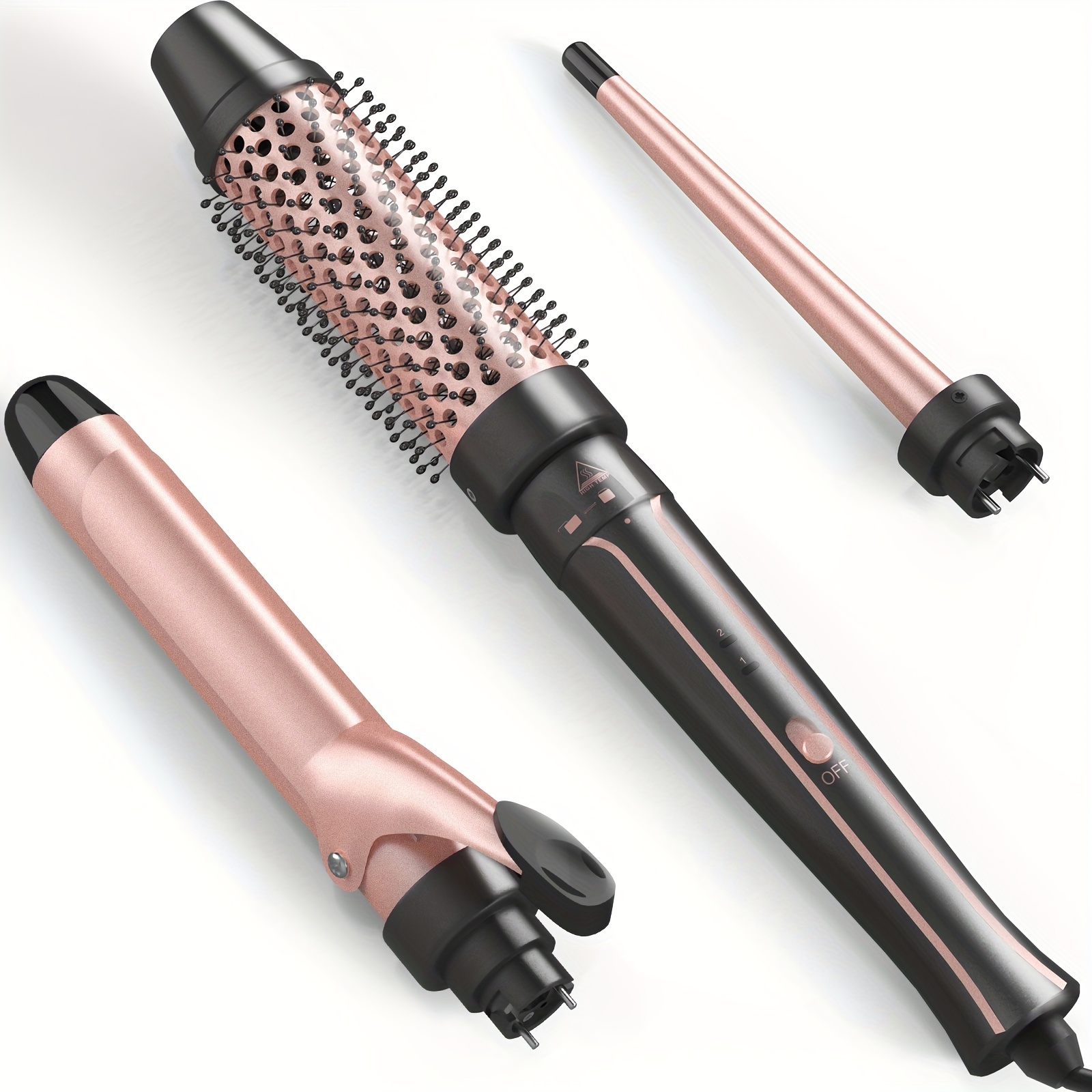 

Curling Iron Set With Thermal Brush Ceramic Curling Wand (0.35"-1"), 1 1/2 Inch Pro Heated Round Brush Create Blowout Look & Natural Curls, 30s Fast Heat Up, Detachable Dual Voltage Hair Curler