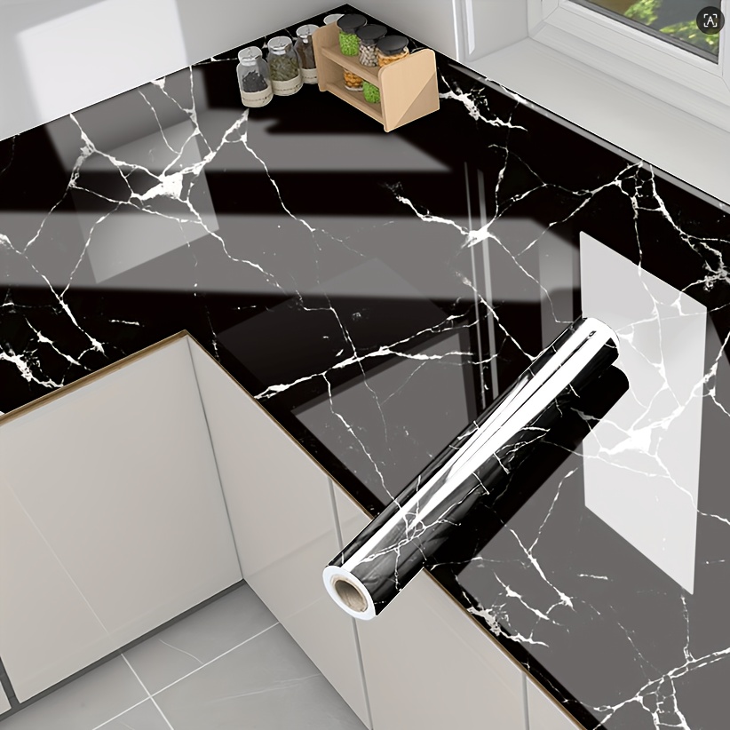 Image of 0.15mm Thick Marble Self-adhesive Cabinet And Furniture Pvc Wallpaper 1 Roll, Scratch-resistant Wall Sticker, For Kitchen Furniture Home Decor, Kitchen Decor Renovation
