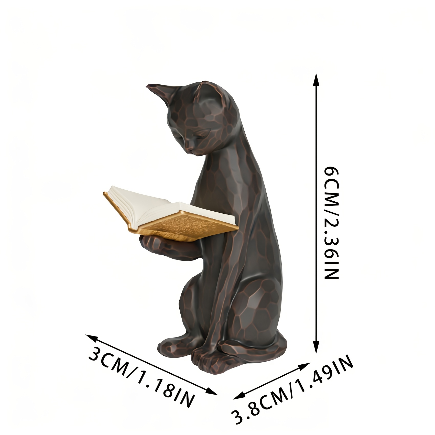 TEMU Hand-painted Figurine, Vintage Textured Cat Reading Book Statue, Unique Gifts For Cat Lovers And , Rustic Decor Ornament For Bookshelf, Library,