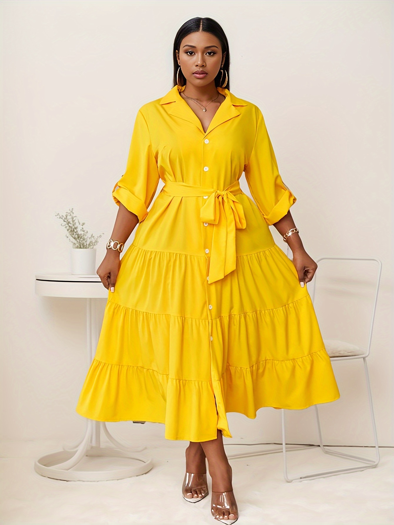 fit and flare dress for plus size women Kasper Women's V-Neck Flutter-Sleeve Midi Dress - Black Multi main image 0