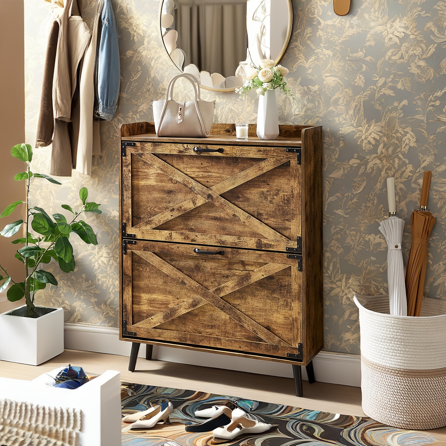 shoe storage shoe racks shoe storage organizer cabinet with doors compact shoe organizer with 2 flip drawers for entryway porch living room multiple detachable sturdy racks   gift for   Product details 10