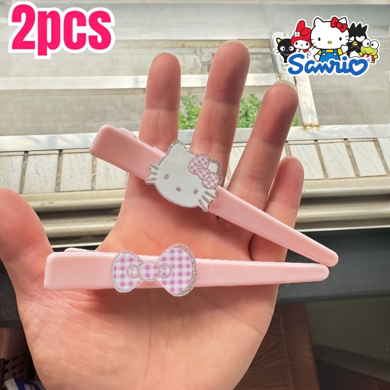 Image of 2pcs Cute Kitty Cat Decorations, A Bow-shaped Pink Hairpin, A Seamless Side-edge Ponytail Accessory, And A Sweet -style Long Shiny Cat Beak Hairpin.