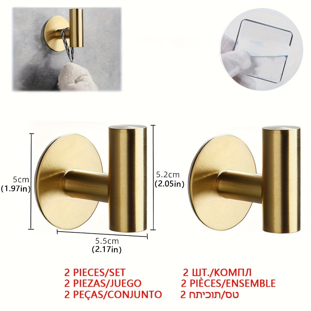 2pcs/set Stainless Steel Hooks For Garage Home Organizer Bathroom Kitchen Towel Rag Holder No Punch Cloths Overcoat Hanger Wall Mount Household Hanging Accessories